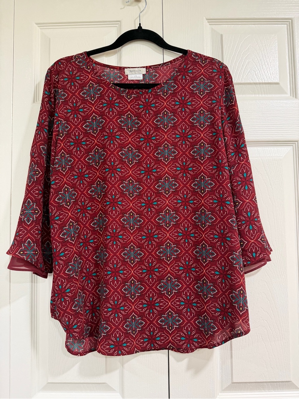 Van Heusen Red Geometric-Print Long Sleeve Blouse